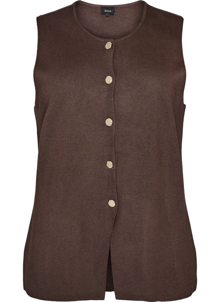 Mouwloze breisel vest met decoratieve knopen, Bruin, Packshot image number 0