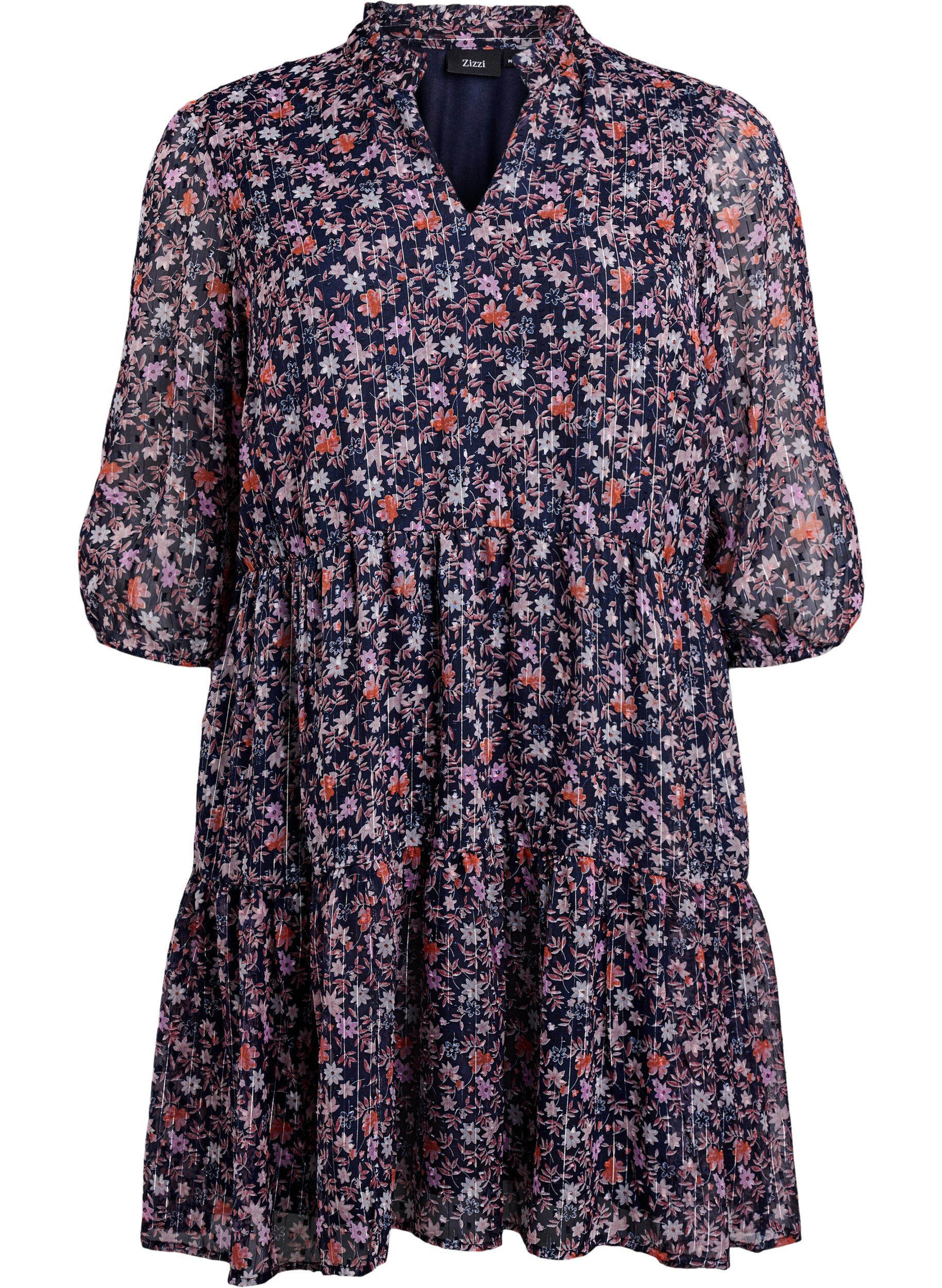ZizziTunic met bloemenprint en glitterdraden, Blauw, Packshot image number 0