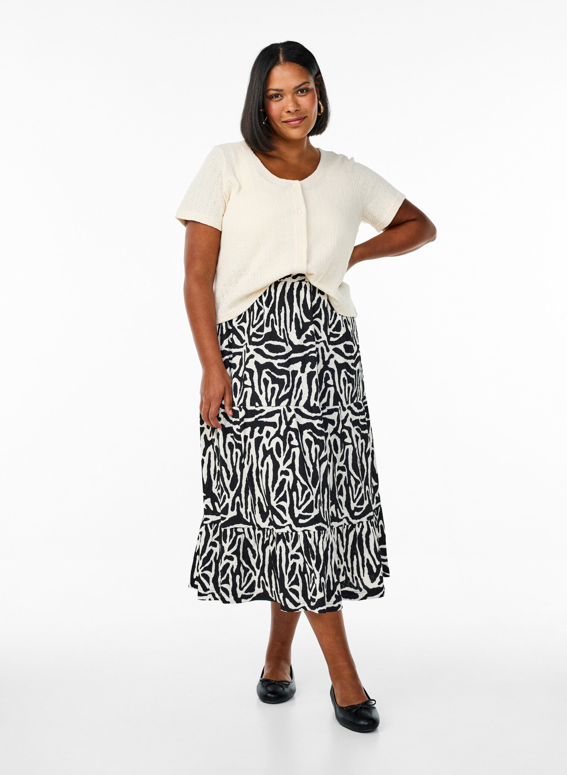 ZizziLange rok met zebraprint, Black w. White Zebra, Model image number 0