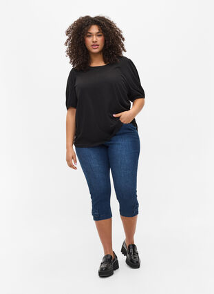 Katoenen t-shirt met elleboogmouwen, Black, Model image number 2