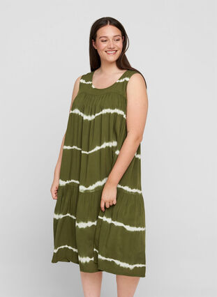 Robe midi imprimée en viscose, Ivy Green Batik, Model image number 0