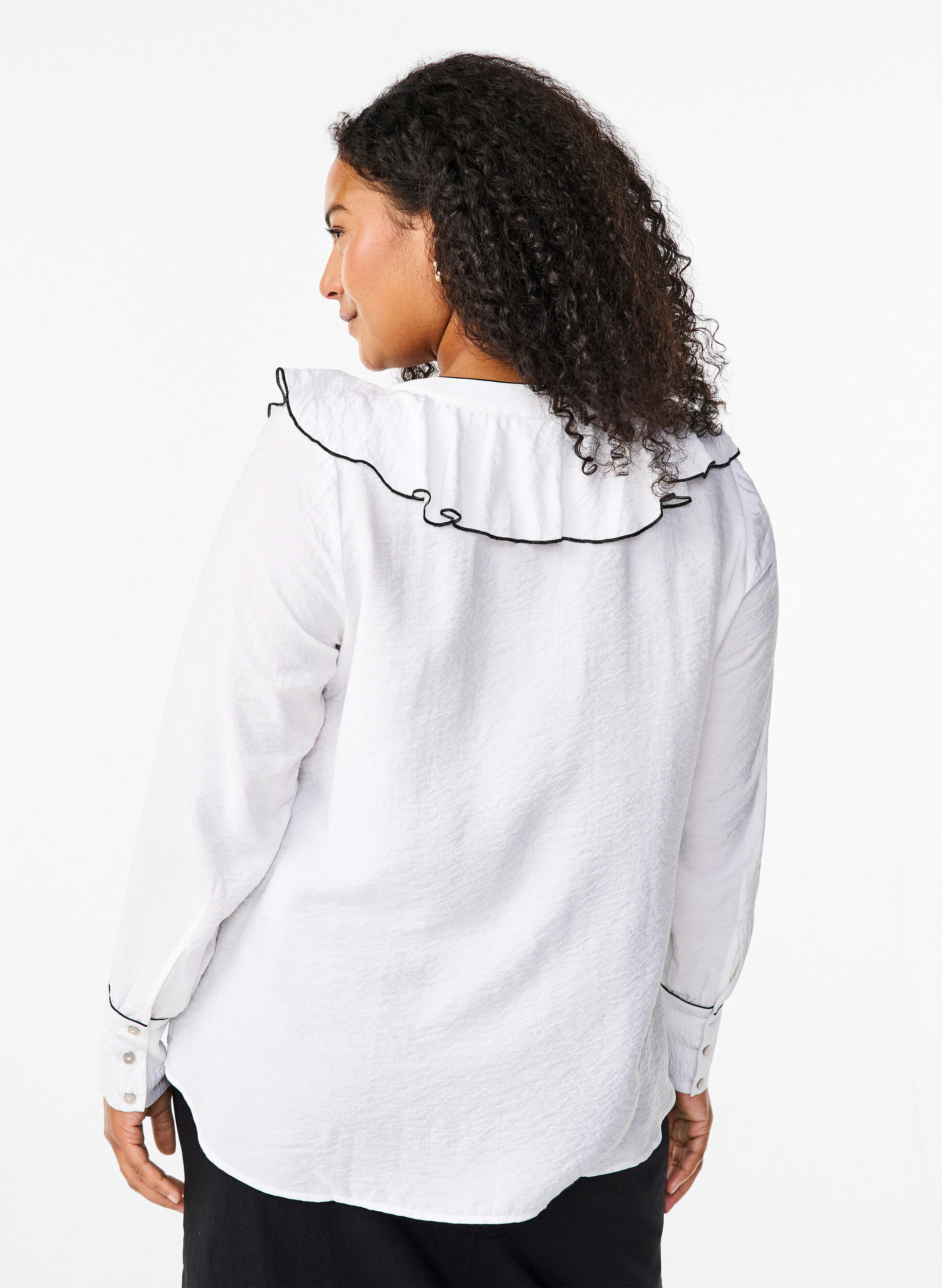 ZizziOverhemdblouse van viscose met lange mouwen en ruches, Wit, Model image number 2