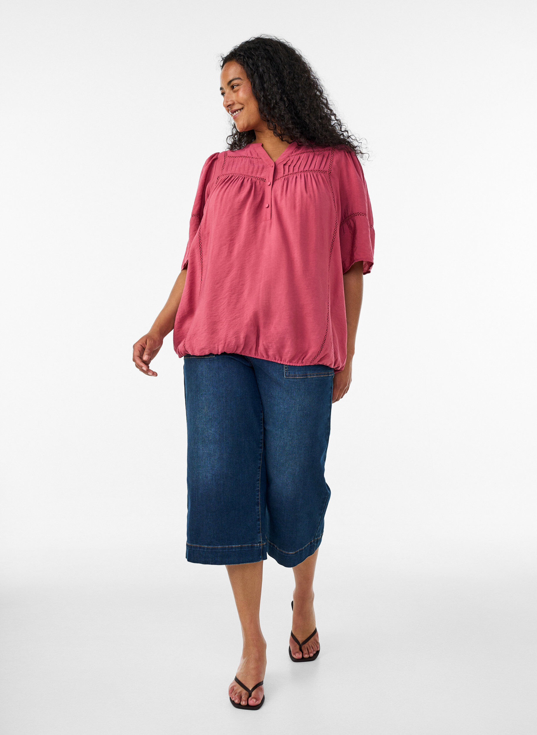 ZizziViscose blouse met plooien en balloneffect, Roze, Model image number 1