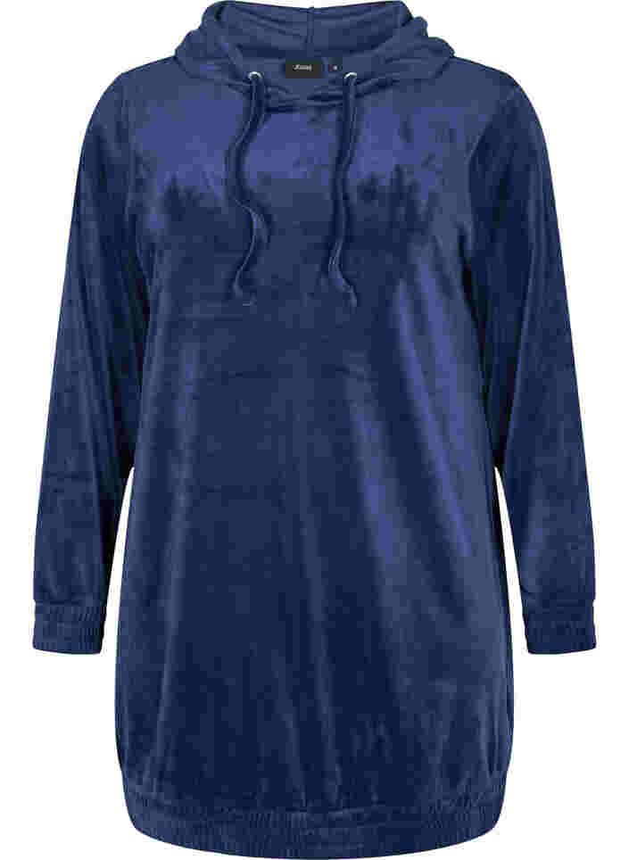 Robe pull en velours avec capuche, Peacoat, Packshot image number 0