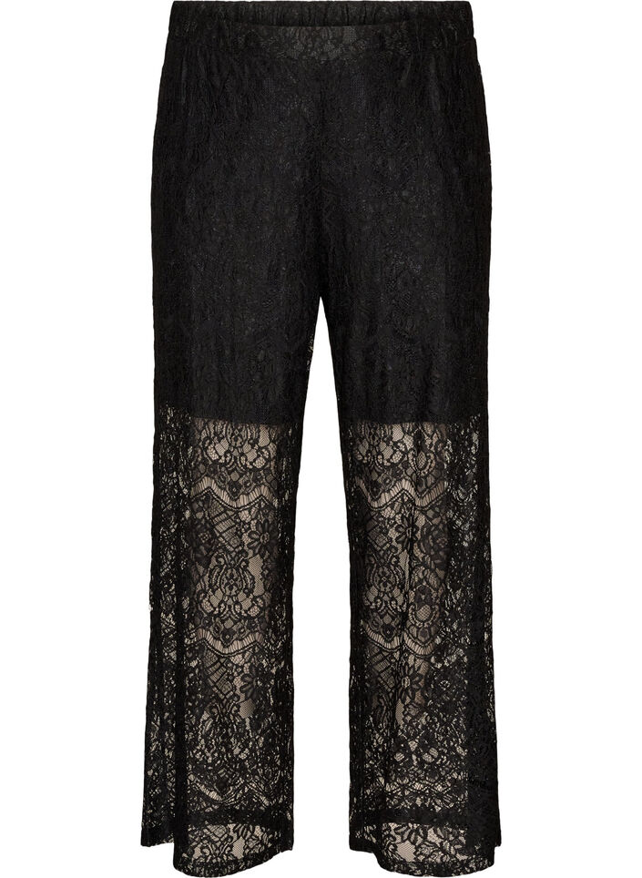 Kanten broek met rechte pijpen en een binnenbroekje, Zwart, Packshot image number 0