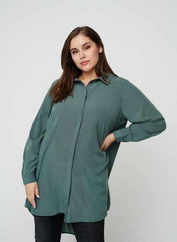 Lange transparante blouse, Balsam Green, Model image number 0
