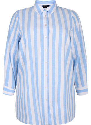 Chemise longue en lin et en coton, Blue White Stripe, Packshot image number 0