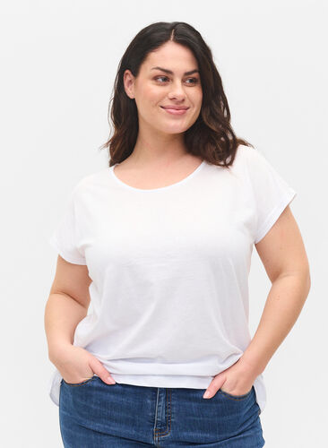 T-shirt met mix van katoen, Bright White, Model image number 0