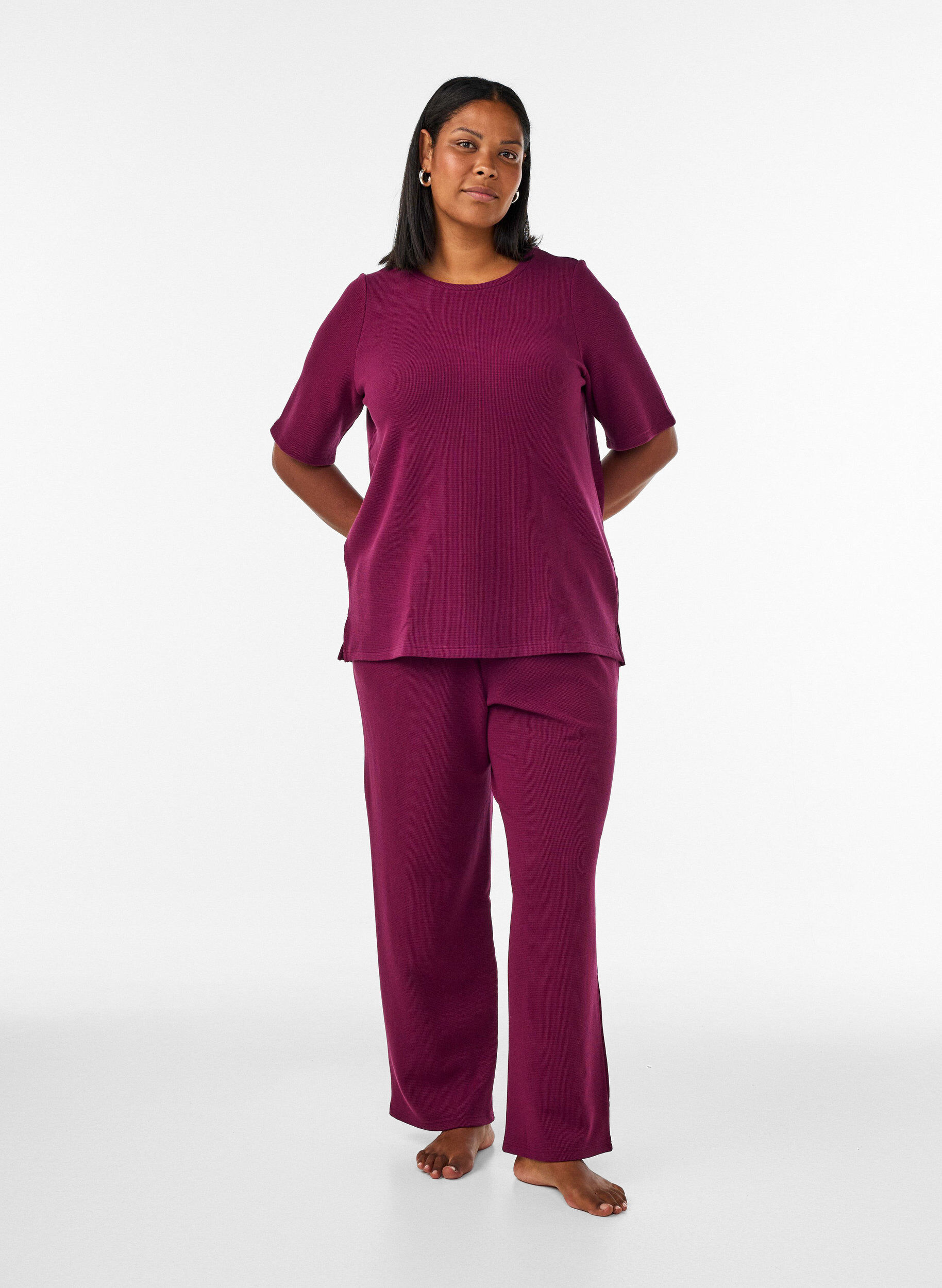 ZizziBlouse met een textuur met ellebooglengte mouwen, Rood, Model image number 1