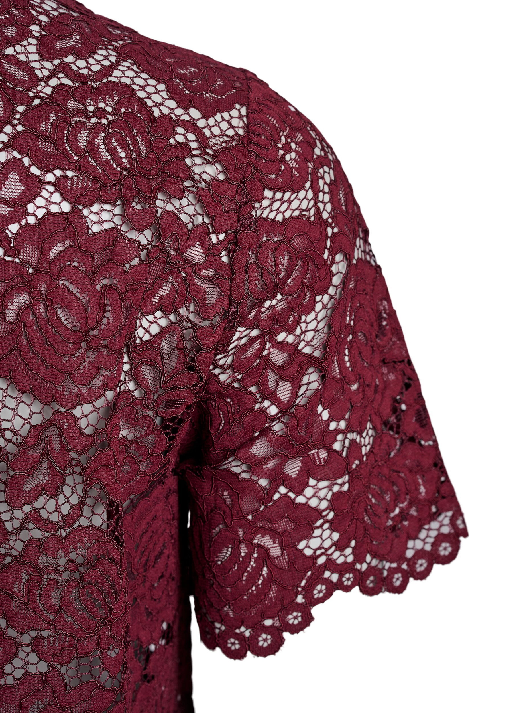 ZizziKanten shirt blouse met parelknopen, Donker Bordeaux, Packshot image number 3
