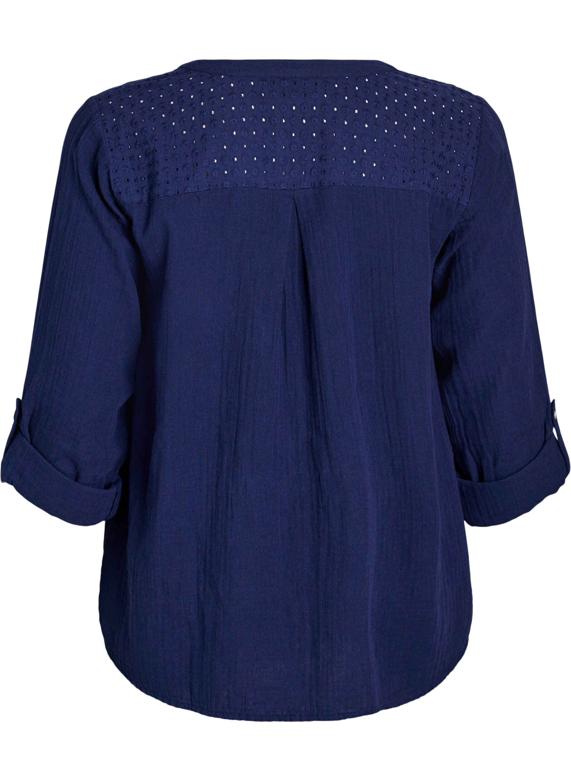ZizziBlouse in katoenen mousseline met broderie anglaise, Blauw, Packshot image number 1