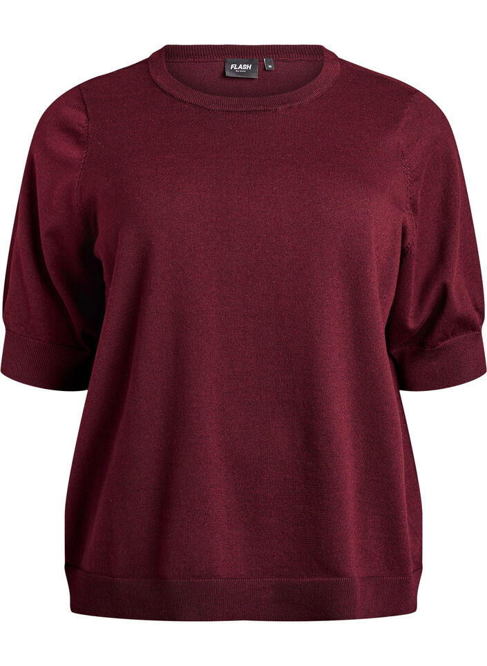 FLASH - Fijngebreide blouse met korte mouwen, Rood, Packshot image number 0
