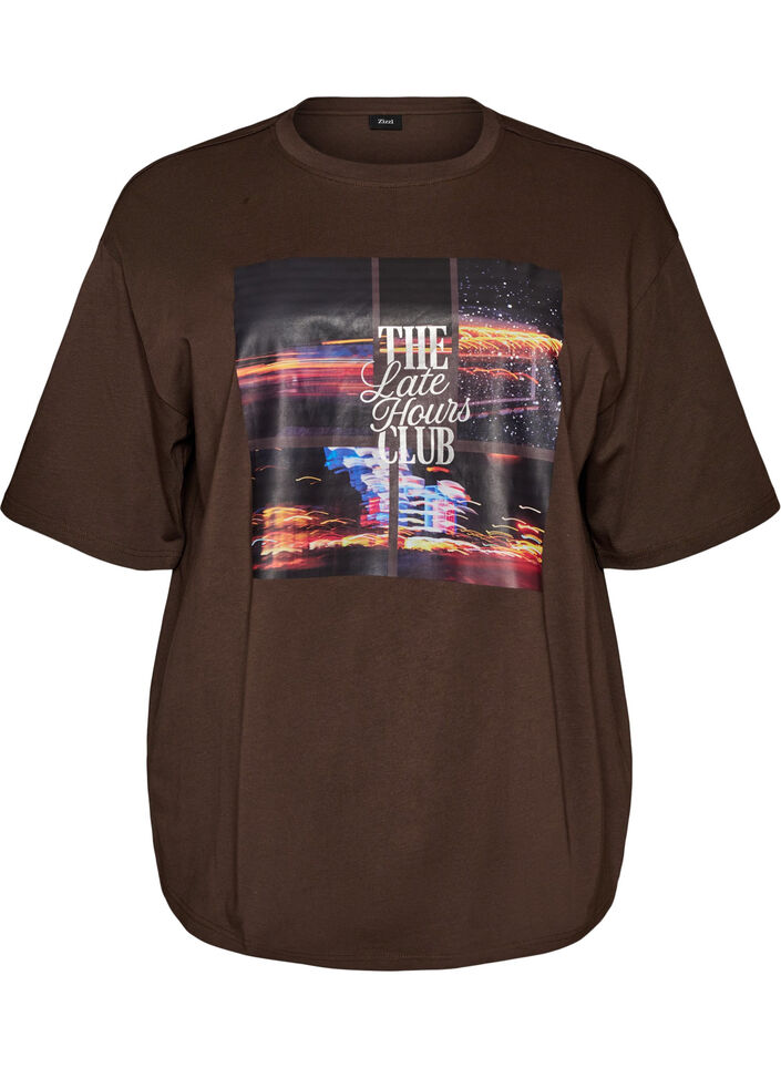 Oversized T-shirt met grote fotoprint, Bruin, Packshot image number 0