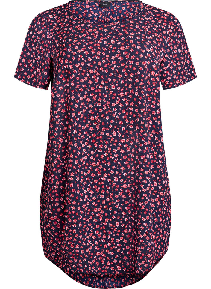 Jurk met print en korte mouwen, Blauw, Packshot image number 0