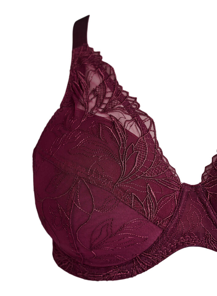 Soutien-gorge rembourr&eacute; en dentelle avec armatures, Bordeaux, Packshot image number 2