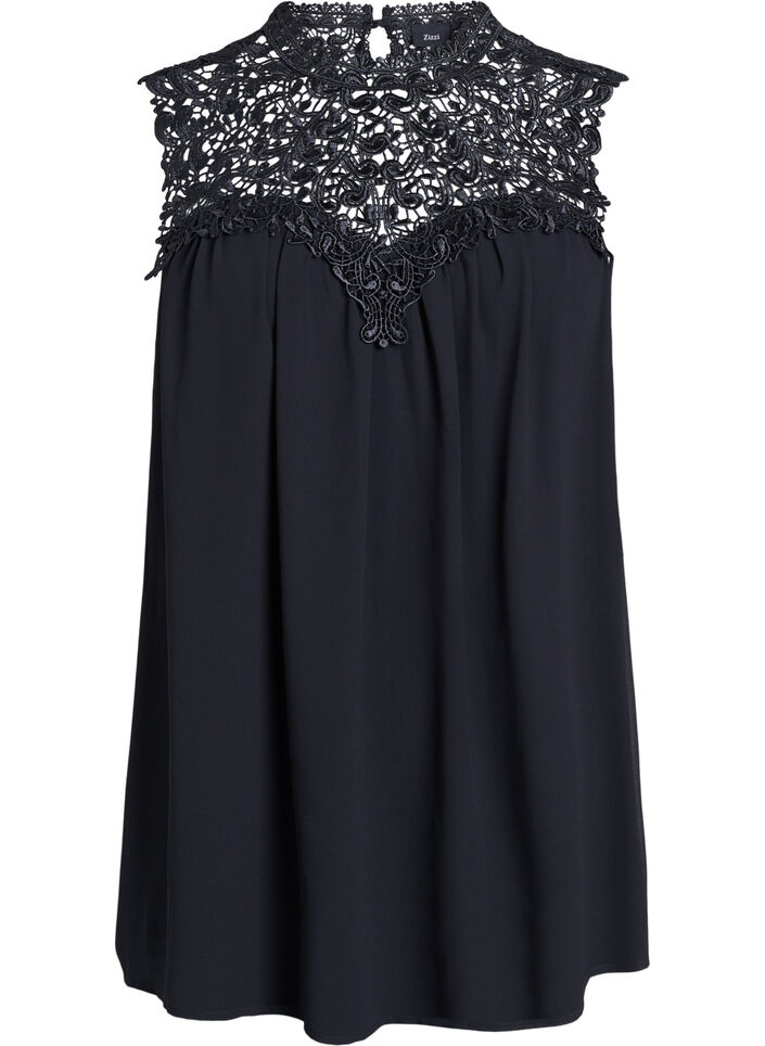 Mouwloos feesttopje met haakwerk, Zwart, Packshot image number 0