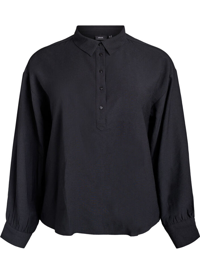 Blouse met knoopdetail op de rug, Zwart, Packshot image number 0
