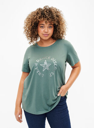 FLASH – T-shirt imprimé, Balsam Green Star, Model image number 0