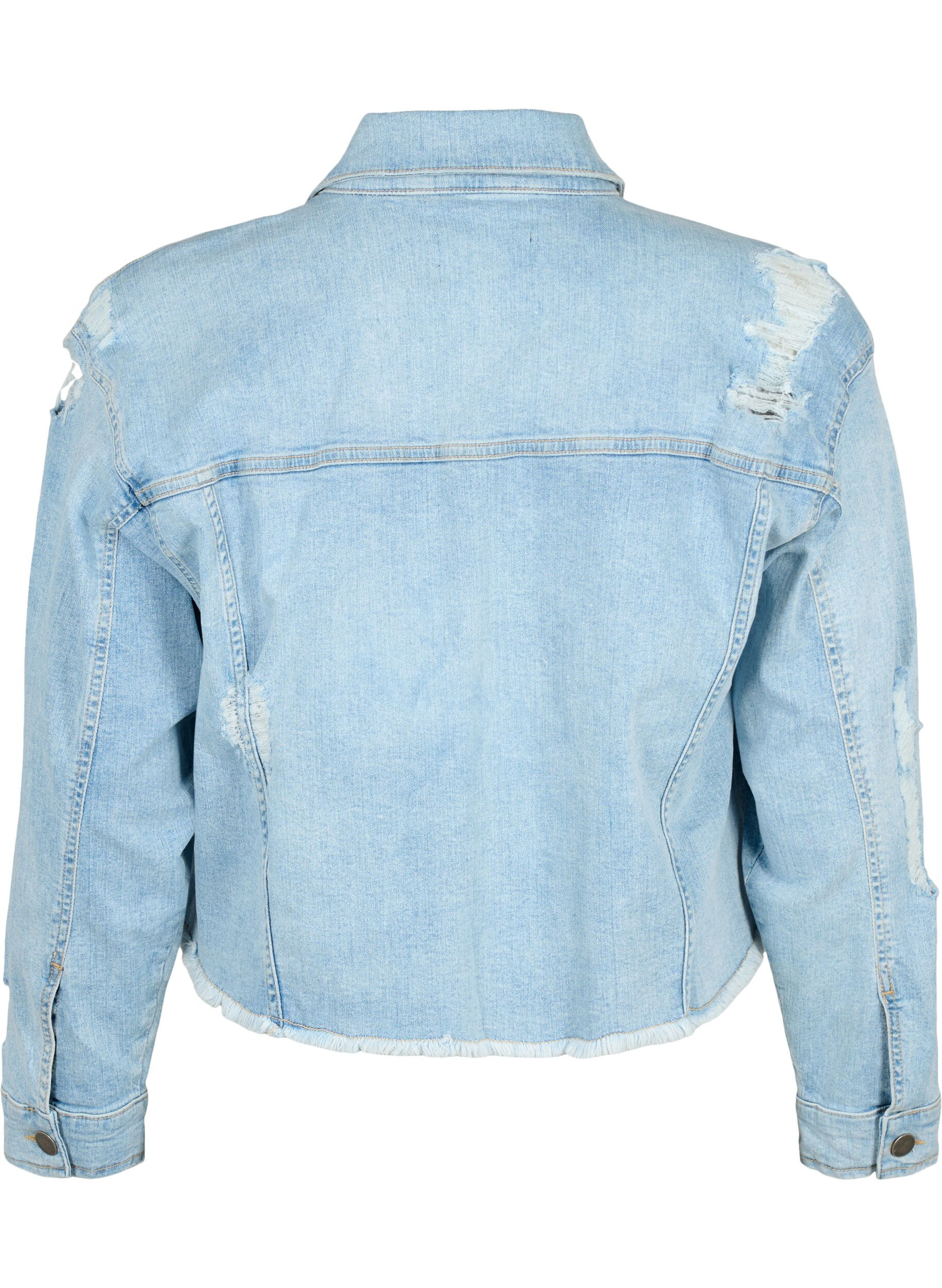 Zizzi Veste en jean courte avec effet us&eacute;, Light Blue Denim, Packshot image number 1