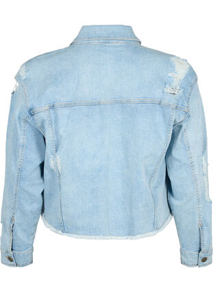 Veste en jean courte avec effet usé, Light Blue Denim, Packshot image number 1