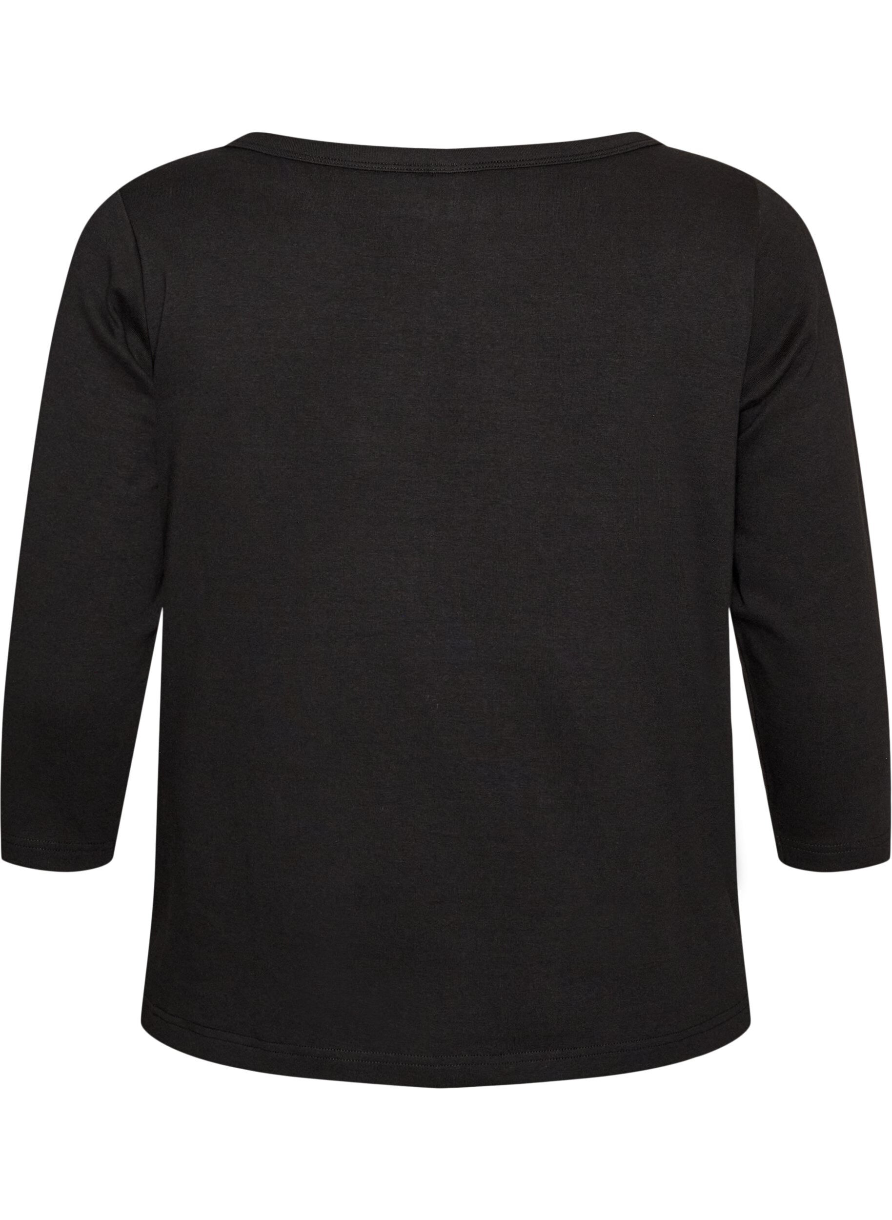 ZizziT-shirt basic &agrave; col bateau et manches 3/4, Noir, Packshot image number 1