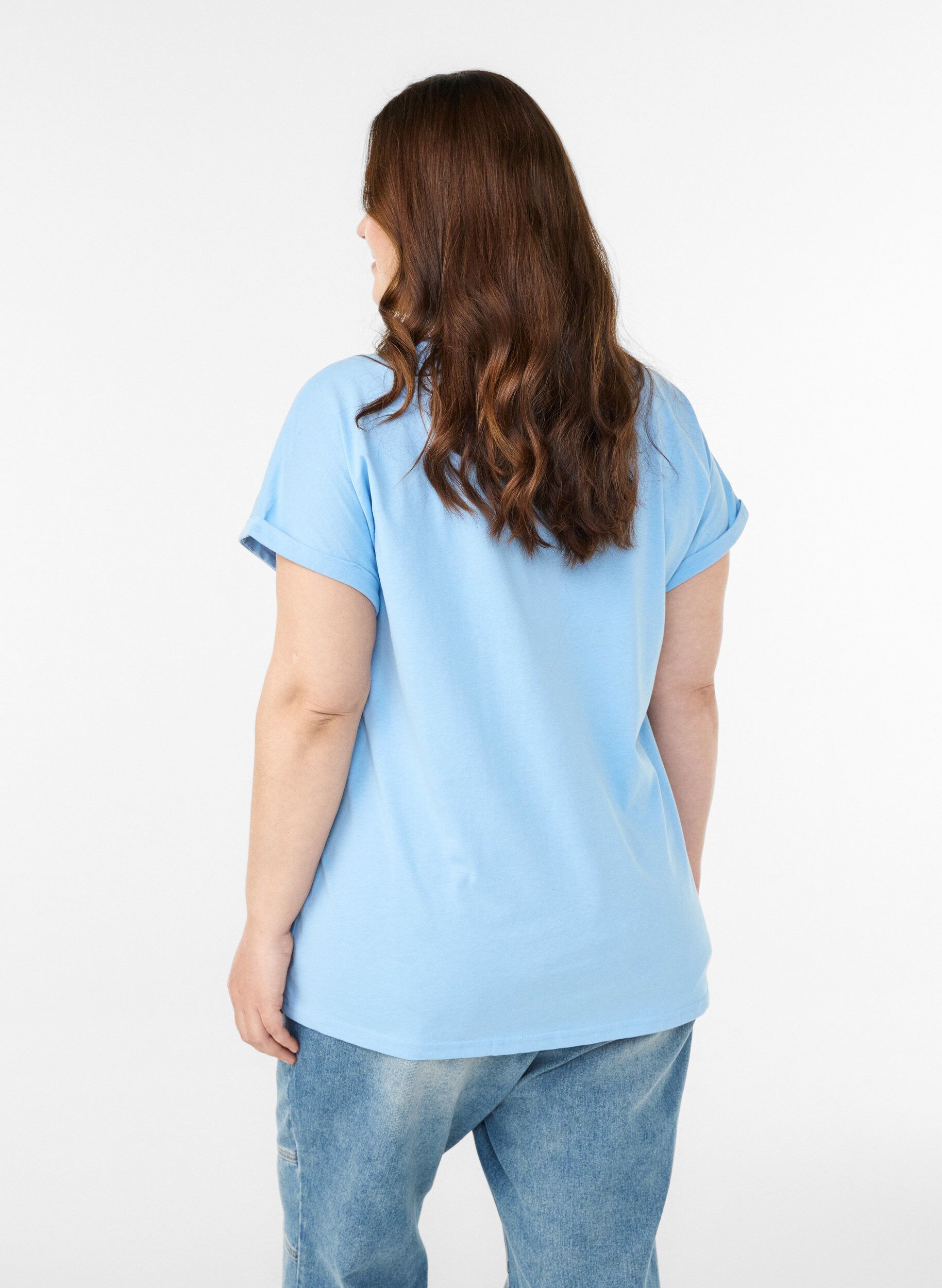 ZizziT-shirt met korte mouwen van katoenmix, Blauw, Model image number 2