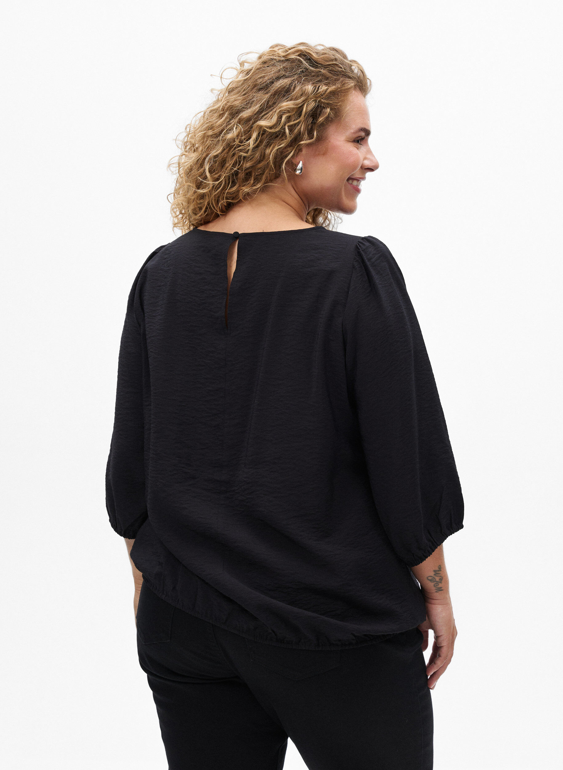 ZizziBlouse met 3/4 mouwen en kantdetails, Zwart, Model image number 2