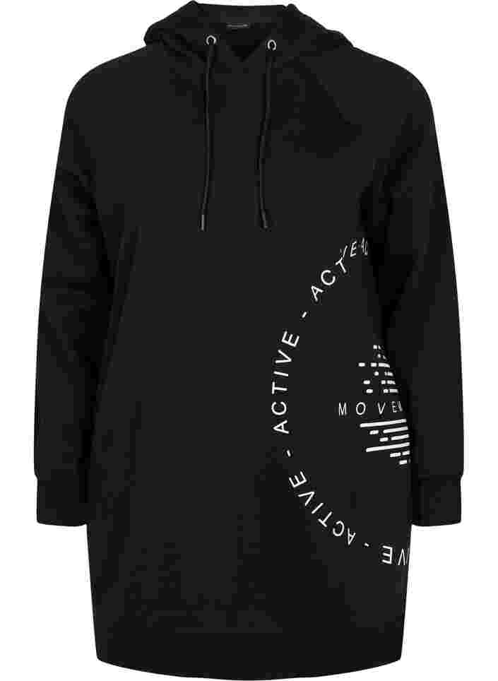 Lang sweatshirt met capuchon en print, Black w. Logo Print, Packshot