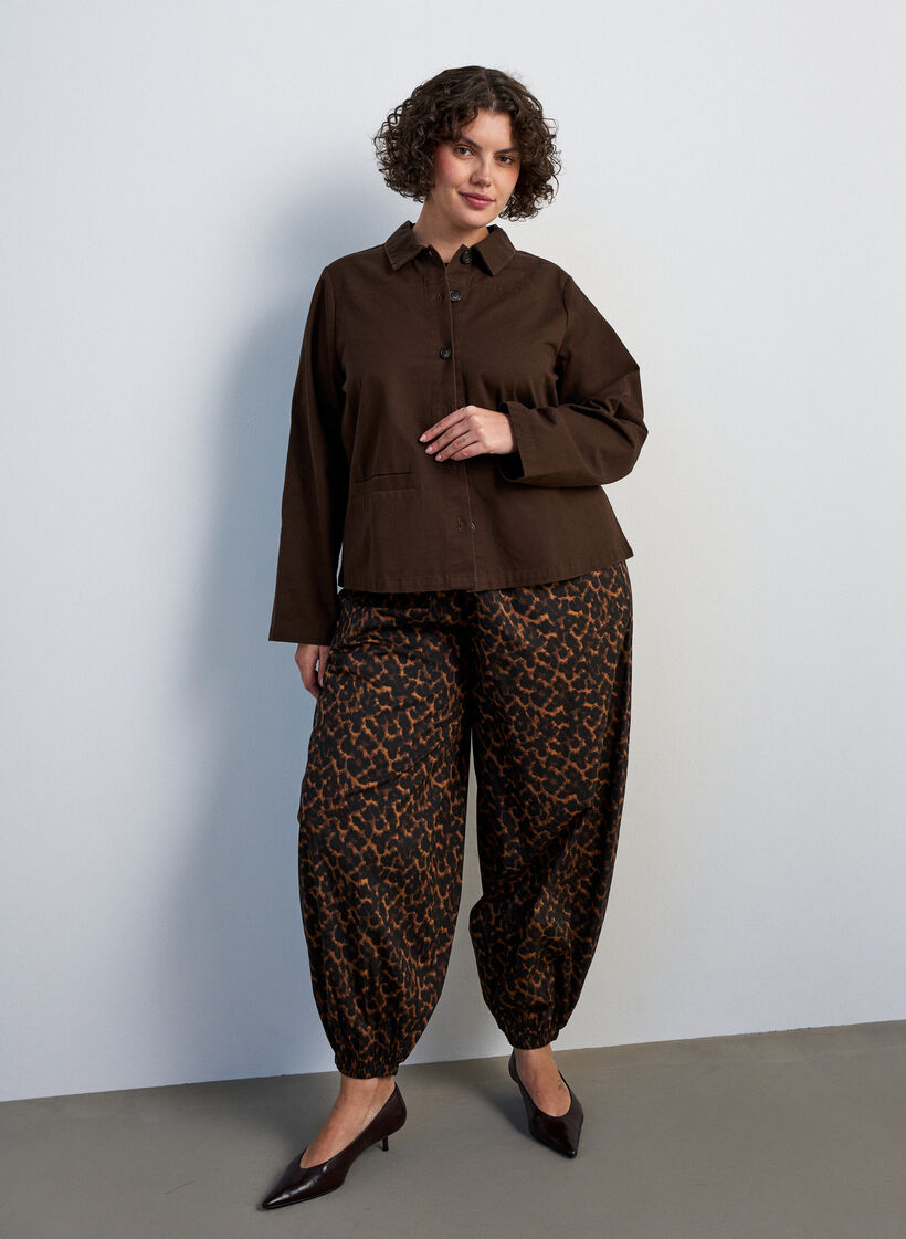 Balloonbroek met hoge taille en all-over patroon, Bruin, Model image number 0