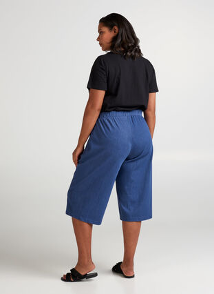 Pantalon 3/4 élastiqué, Blue denim, Model image number 1