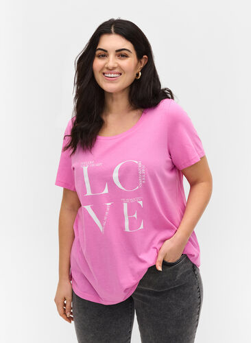 T-shirt en coton avec imprimé, Cyclamen LOVE, Model image number 0