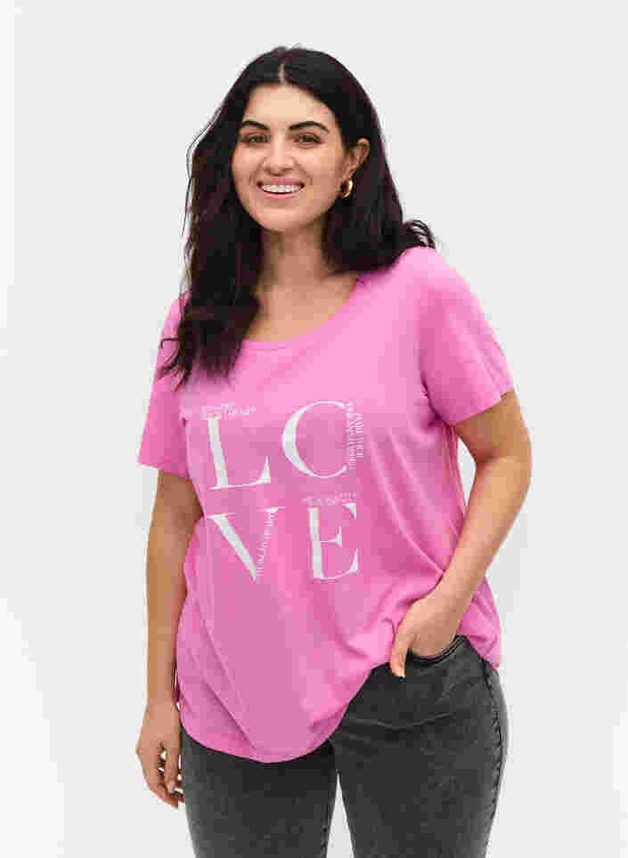 Katoenen t-shirt met print, Cyclamen LOVE, Model image number 0