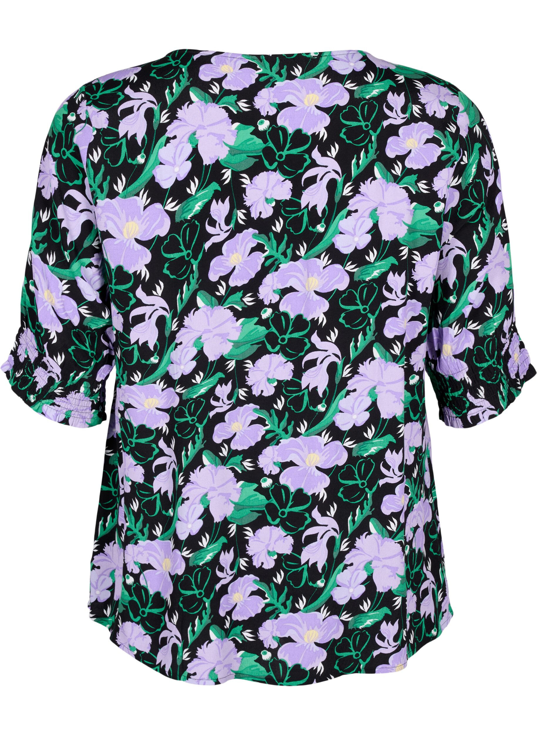 ZizziViscose blouse met knopen, Black Small Flower, Packshot image number 1