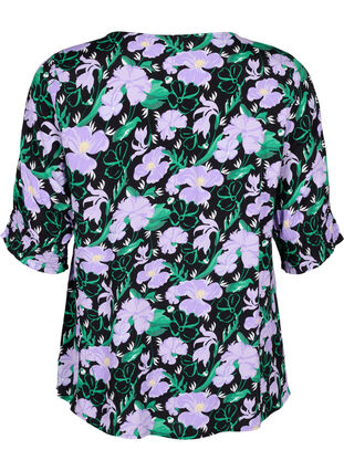 Viscose blouse met knopen, Black Small Flower, Packshot image number 1