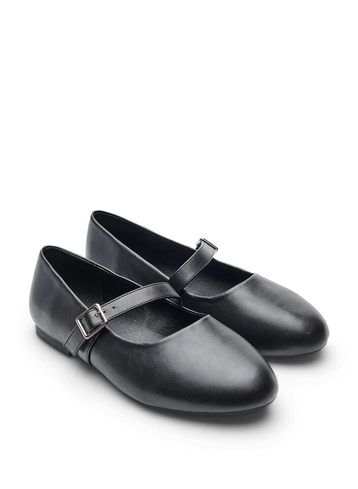 Ballerine en similicuir avec bride, Noir, Packshot image number 1