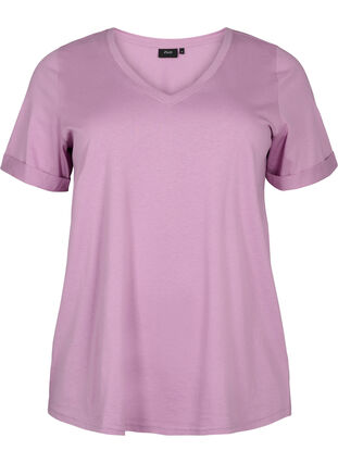 T-shirt en coton à encolure en V, Lavender Herb, Packshot image number 0
