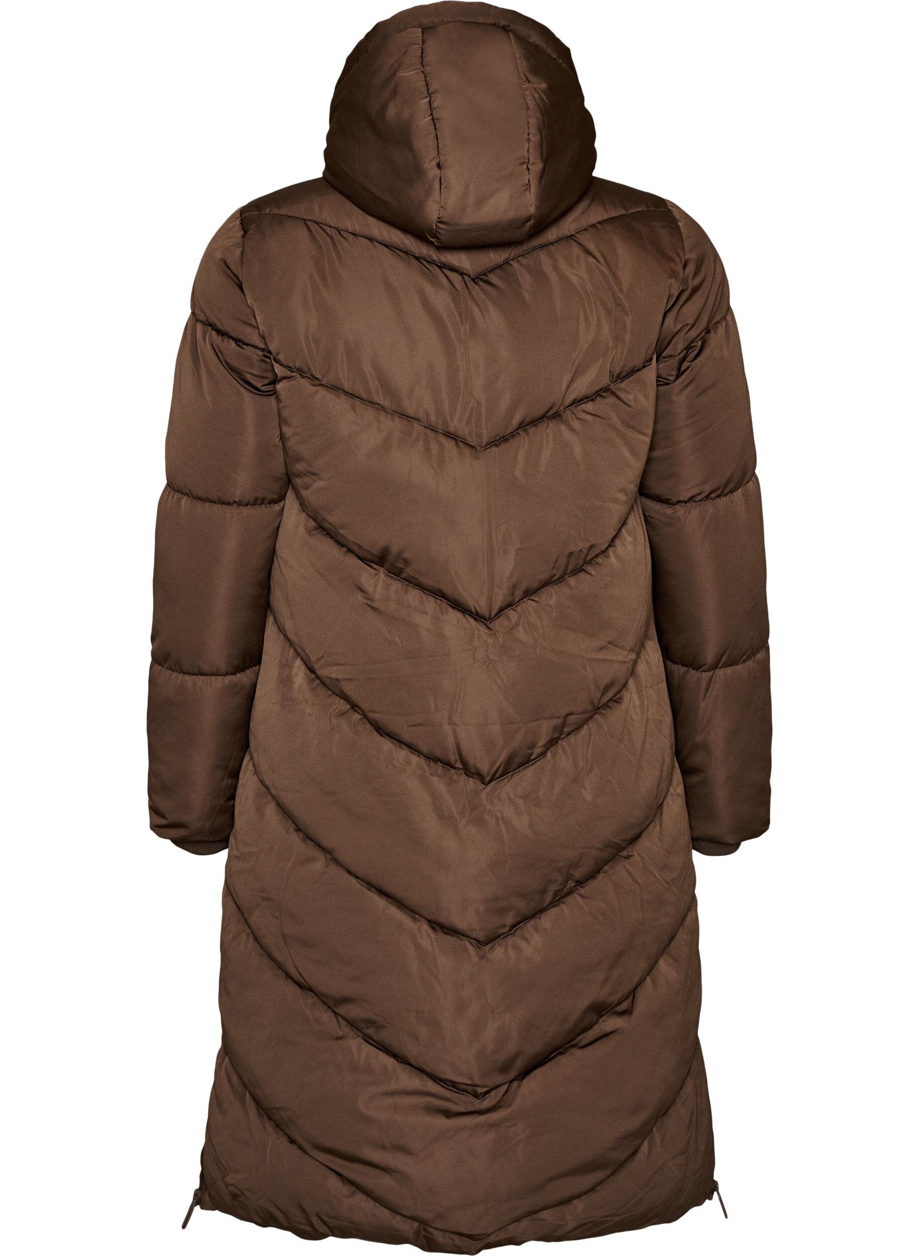 ZizziDoudoune longue avec capuche et poches, Marron, Packshot image number 1