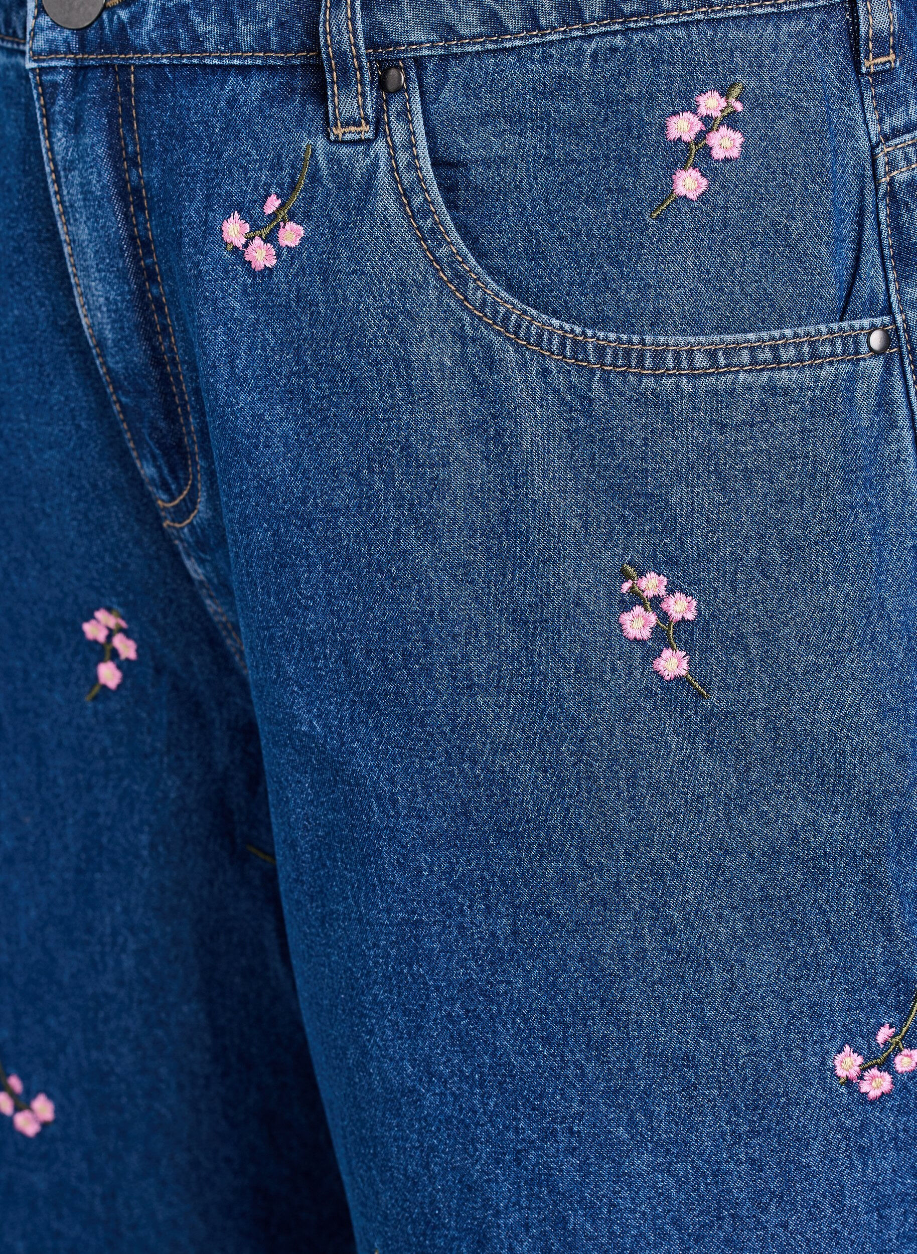 Zizzi Shorts en jean avec des fleurs brod&eacute;es, Bleu intense, Packshot image number 2