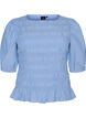 Blouse smock&eacute;e avec ourlet &agrave; volants et col bateau, Bleu, Packshot image number 0