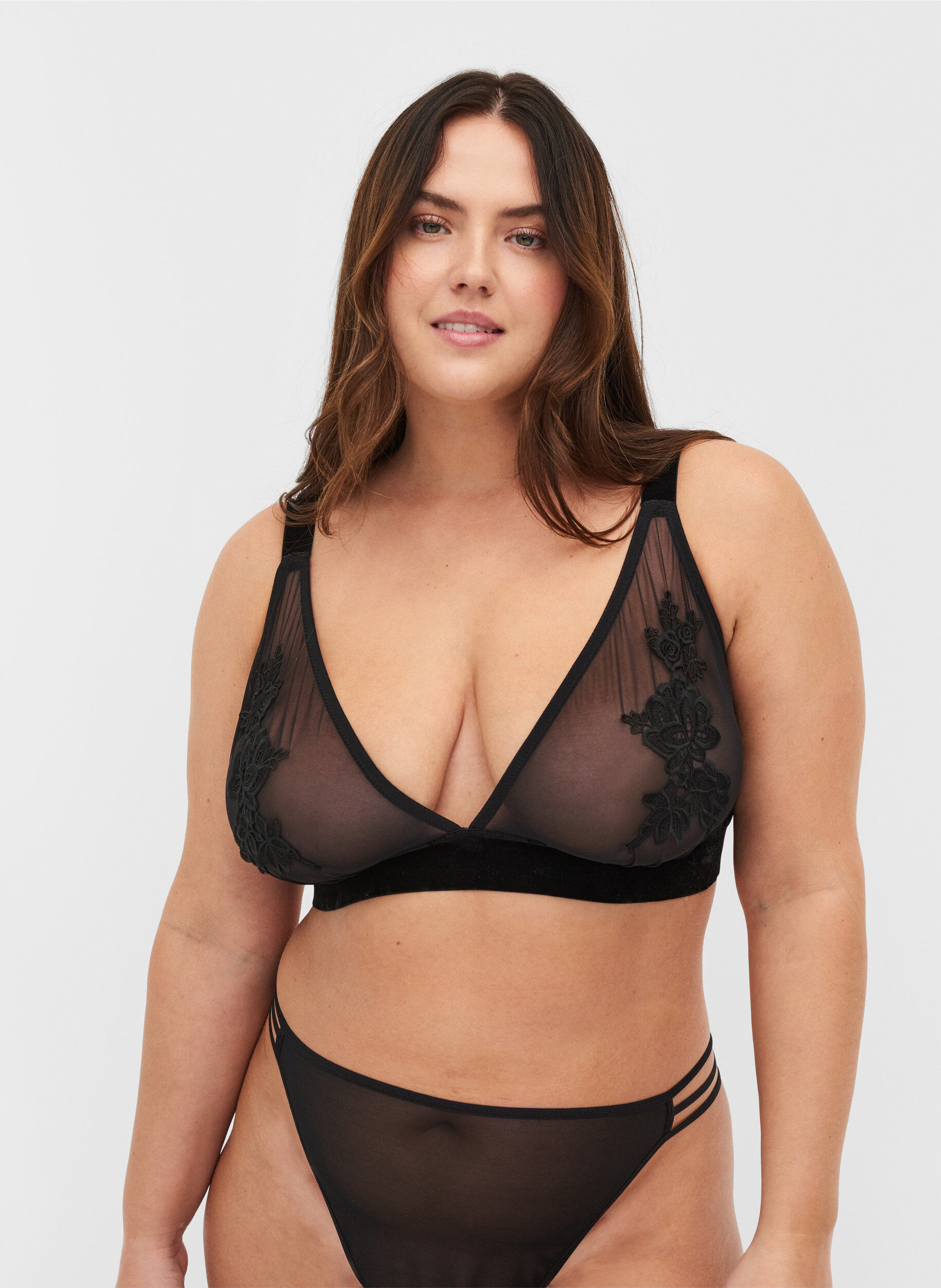 ZizziMesh bh met velours en kant, Black, Model image number 0