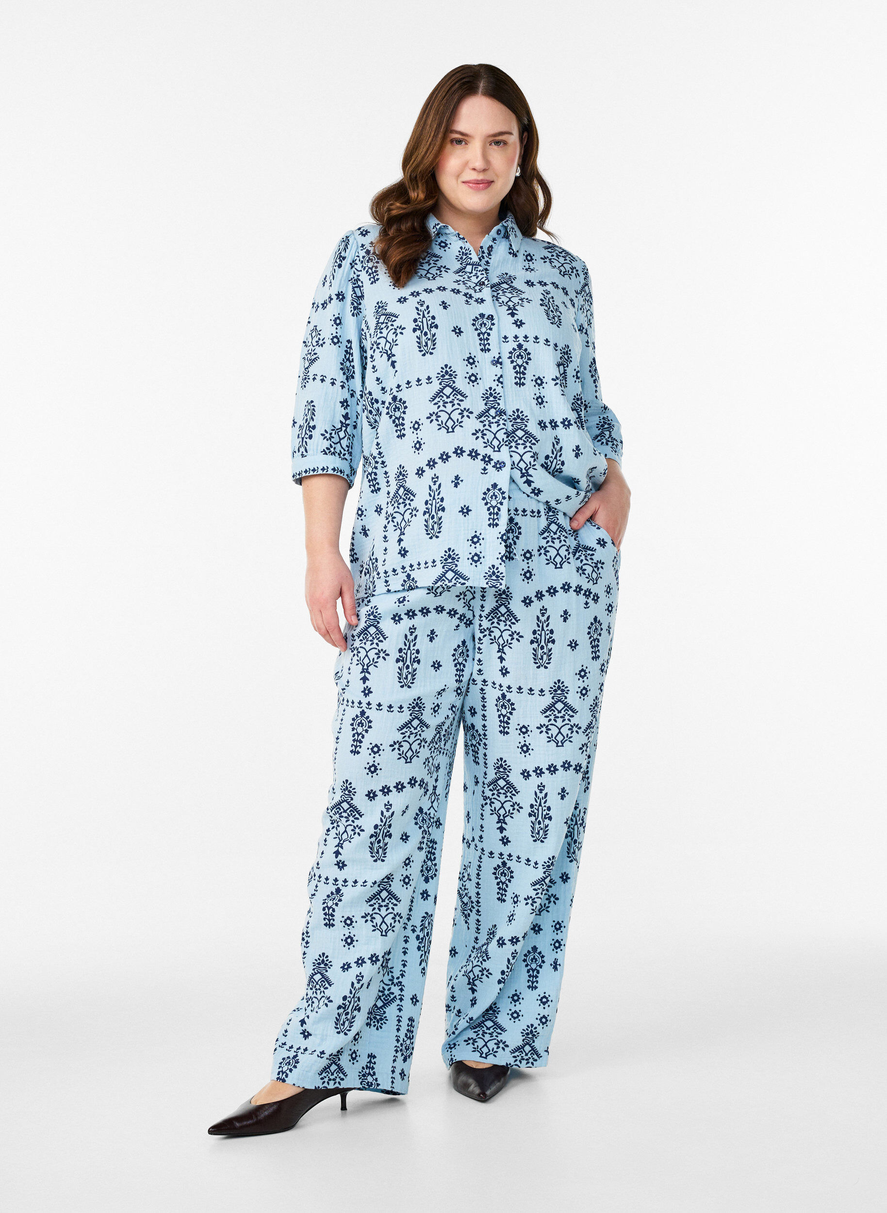 ZizziShirtblouse met 3/4 mouwen, Blauw, Model image number 1