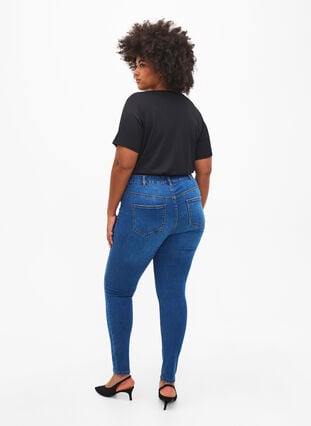 Slim fit jeans met slijtagedetails, Blue Denim, Model image number 1