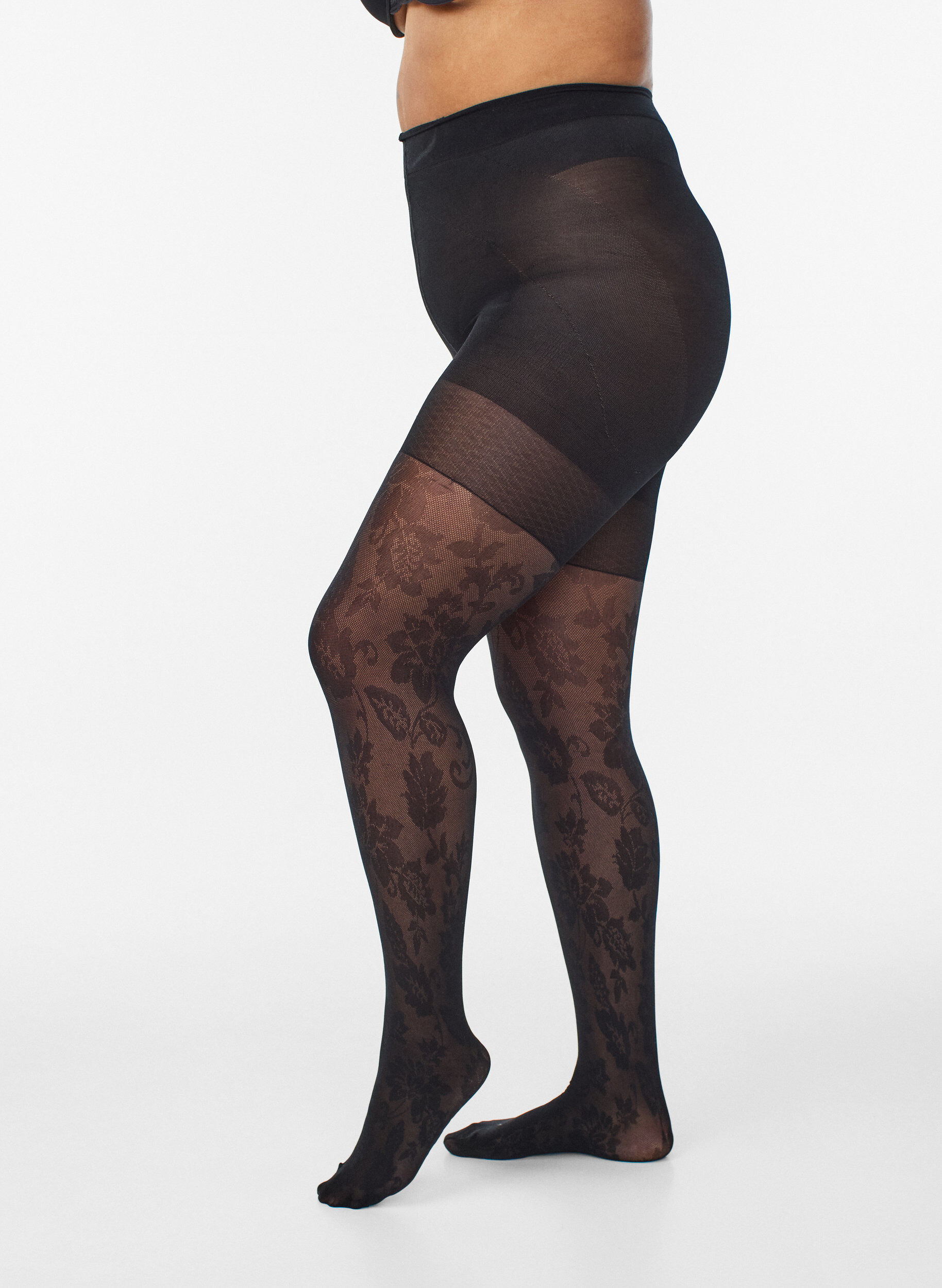 Zizzi Collants &agrave; motif floral avec effet push-up - 50 deniers, Noir, Packshot image number 0