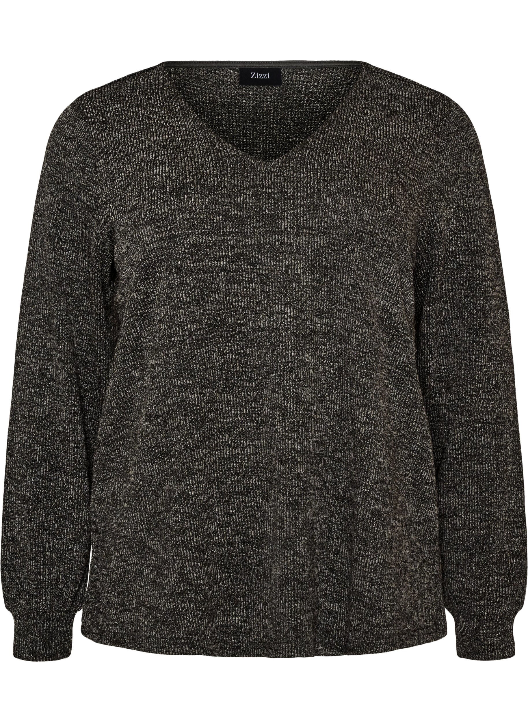ZizziJersey blouse met V-hals en lange mouwen, Zwart, Packshot image number 0