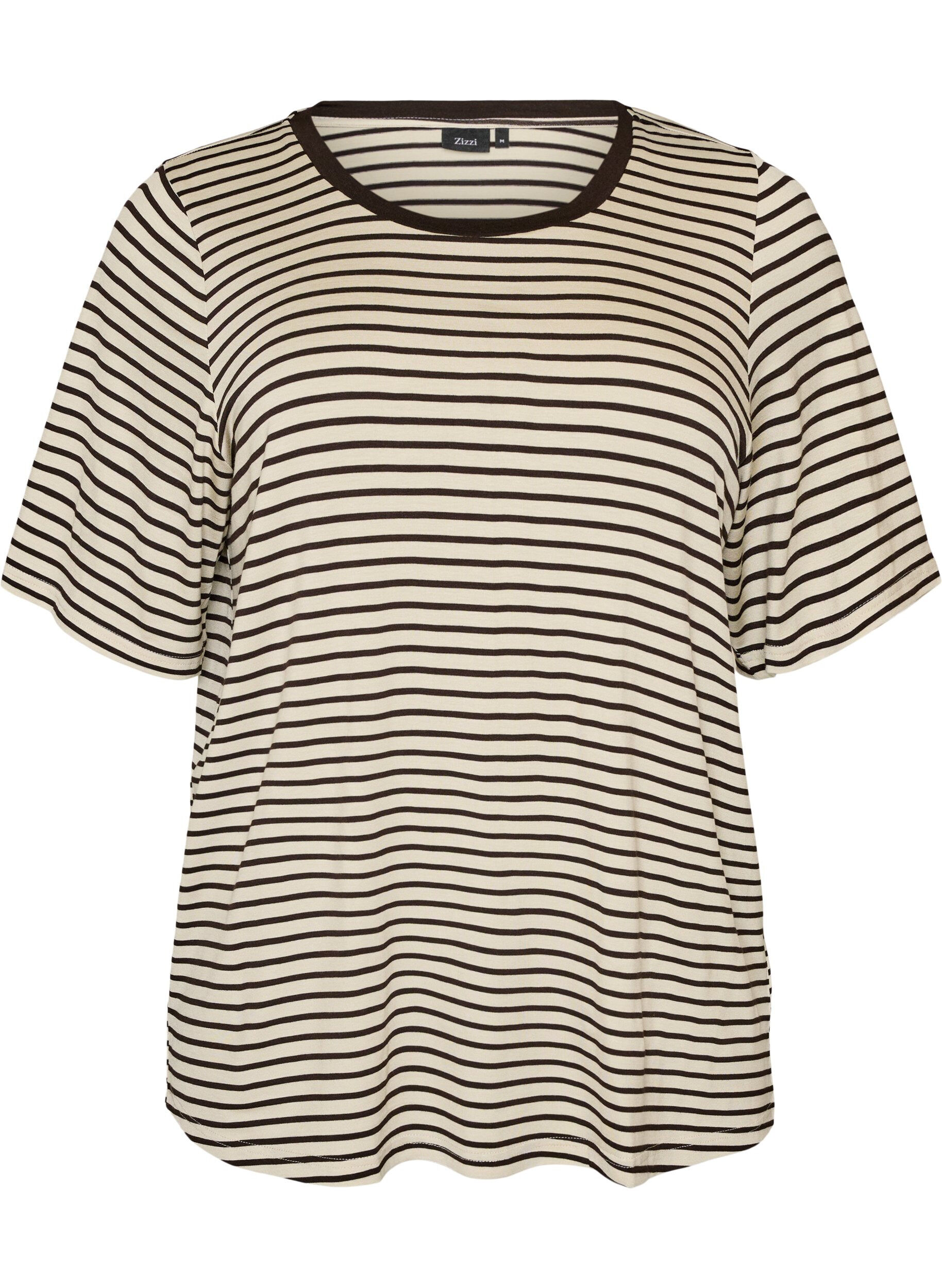 ZizziT-shirt en TENCEL&trade; Lyocell &agrave; rayures, Marron, Packshot image number 0
