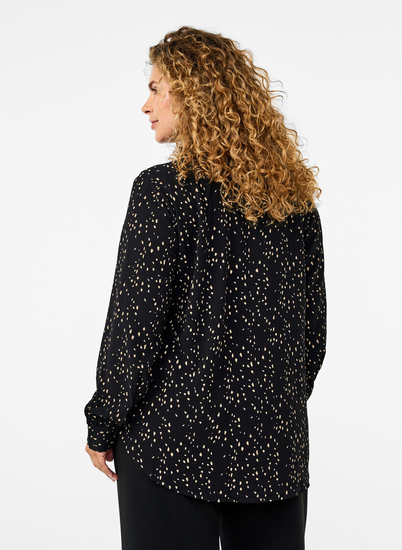 Chemise à pois avec col, Black w. Dot AOP, Model image number 1