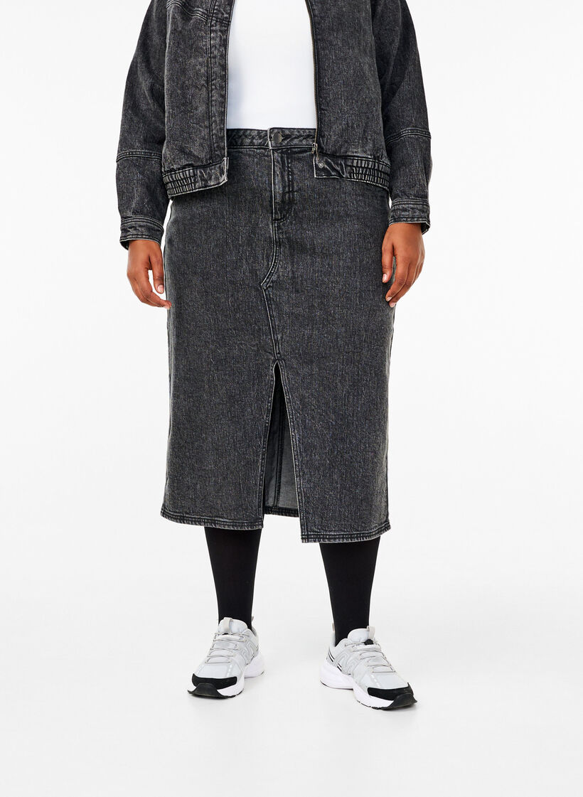 Denim rok met split aan de voorkant, Dark Grey Denim, Model image number 2