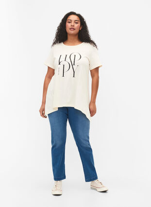 T-shirt en coton avec imprimé de texte, Buttercream HAPPY, Model image number 2