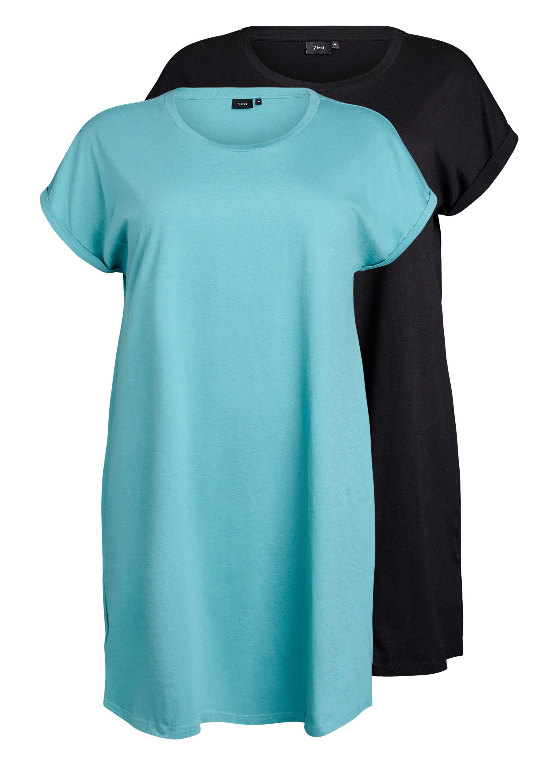 Zizzi2-pack T-shirtjurk met korte mouwen, Blauw, Packshot image number 0