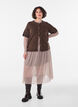 Geruite mesh blouse, Beige, Model image number 0
